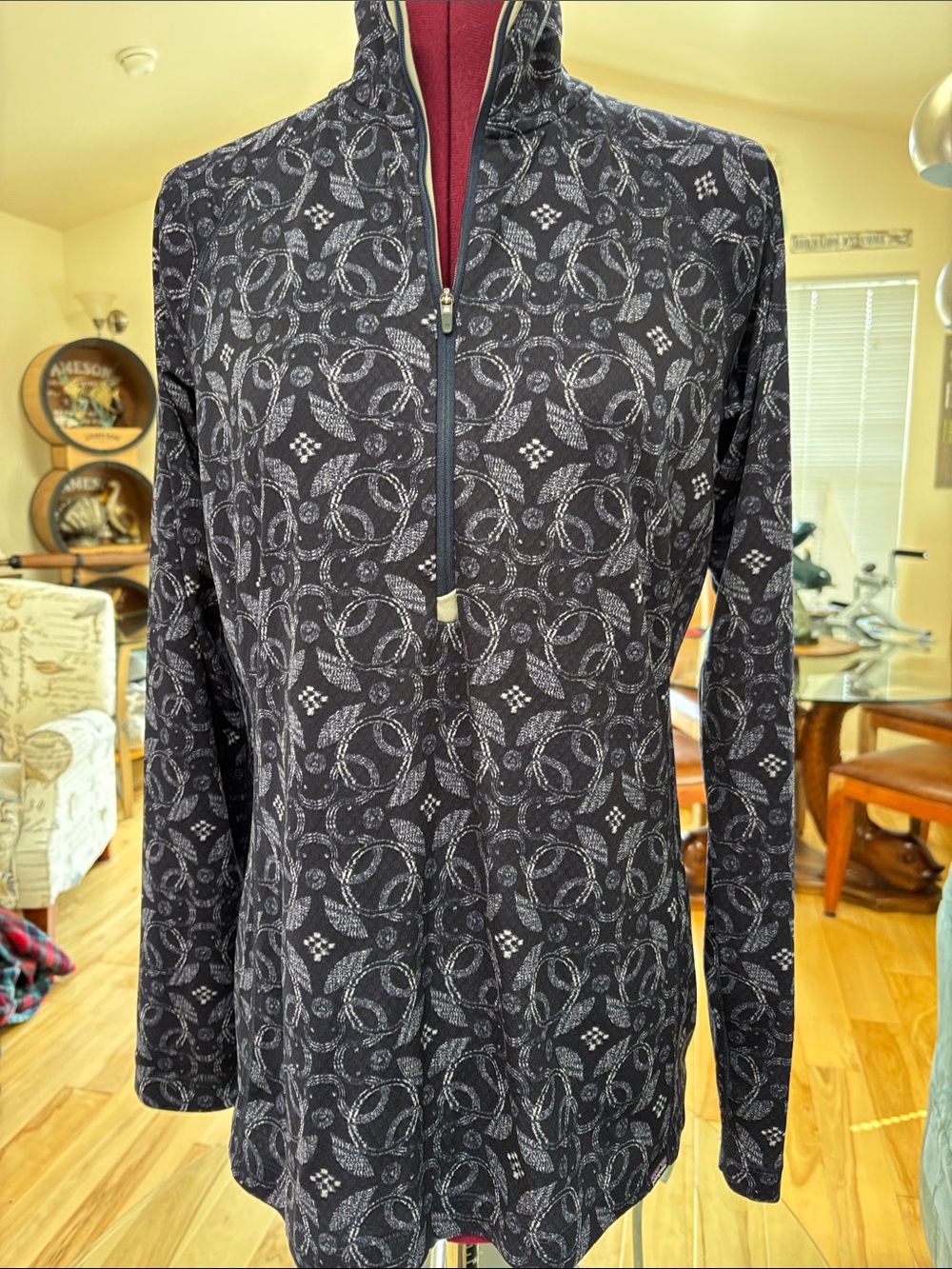 Women's Navy Patterned Half-Zip Jacket